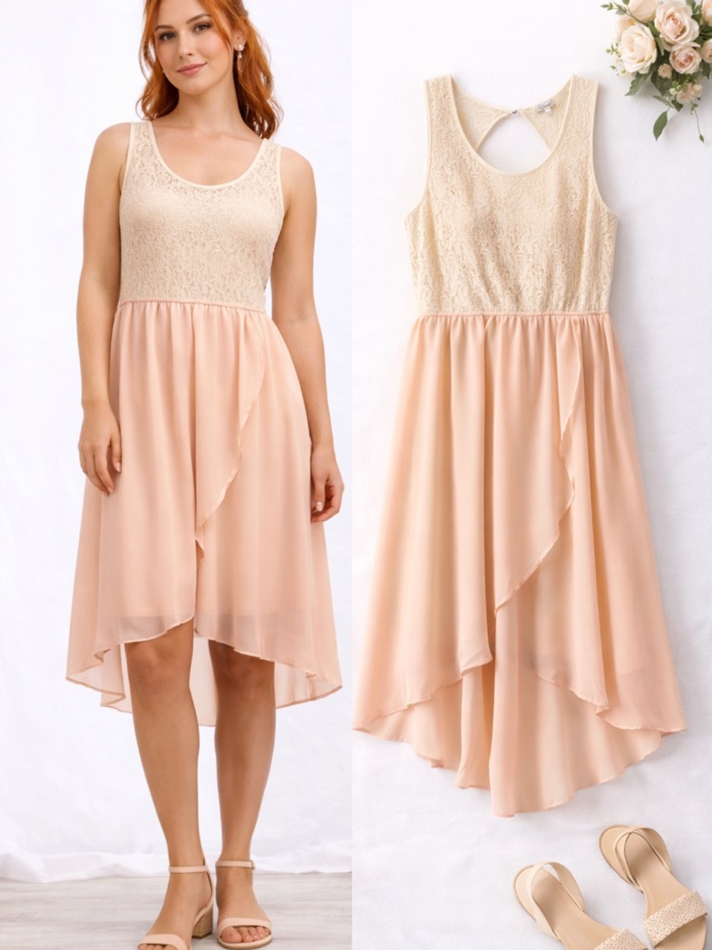 Kismet Lace Hi-Low Dress – Soft Blush Peach | Size Medium